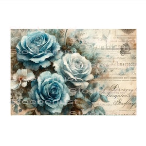 carta di riso shabby con rose blu vintage per decoupage, decalcomanie, vari materiali e dimensioni, ad esempio strofinare o scivolare sull'acqua fai da te