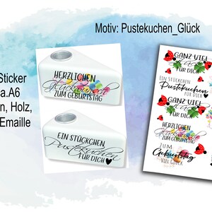 Rub-Ons / Rub-On Pustekuchen_Glück A6, Wunscherfüller, Transfer-Sticker z.B. Glas, Gips, Raysin, Keraflott, Holz, Emaille, mehr im Shop DIY,