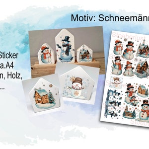 Wrijf op of kaarsfolie Sneeuwpoppen Kersthuis, Sterren A4/A5 Transfer Sticker voor glas, gips, Raysin, Keraflott, hout, cadeau, doe-het-zelf