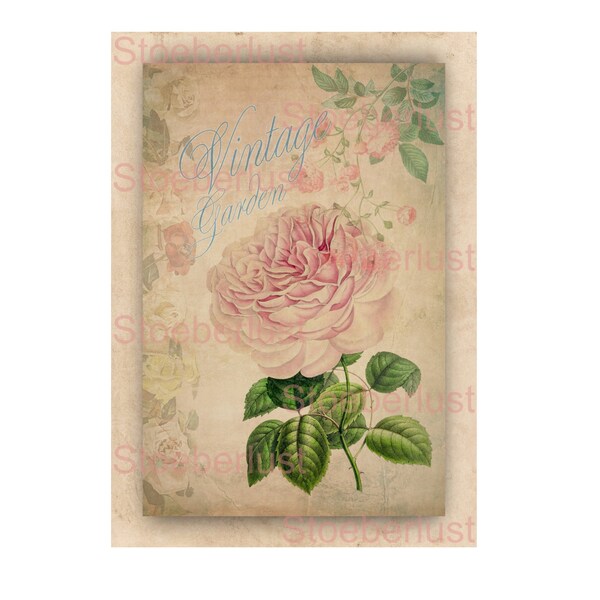 Rose mit Schriftzug vintage Garden Decal, Wasserschiebefolie wasserfest, Transferfolie, Möbel, Papier, verschiedene Größen