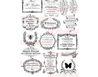 13 vintage labels op A4-stickerfilm, waterdiafilm, lasertransferfilm, meubels, papier, meubelstattoo shabby chic