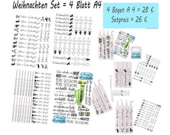 Kerzenfolie Weihnachten Set 4 Blatt A4 für Sparfüchse und Selbermacher DIY   Kerzensticker Kerzentattoos für Weihnachtsgeschenke