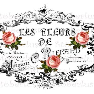 Les Fleurs french Label Rub on Sticker,Decalfolie, Wasserschiebefolie  Transferfolie, Möbel, Papier, verschiedene Größen DIY
