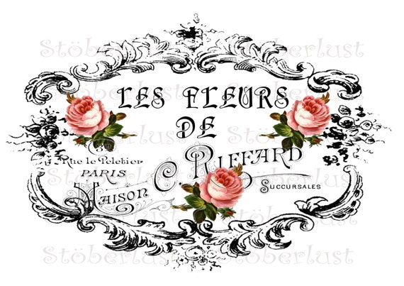 Instant Download 20 X 28 Cm Frame And Roses Shabby French Les Fleurs De Mme Riffard Paris Writing