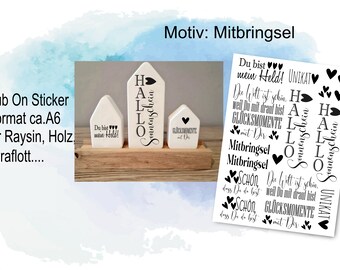 Rub Ons / Rub On Mitbringsel A6, Geburtstag, Transfer-Sticker für z.B. Glas, Gips, Raysin, Keraflott, Holz, Geschenk, mehr im Shop DIY,