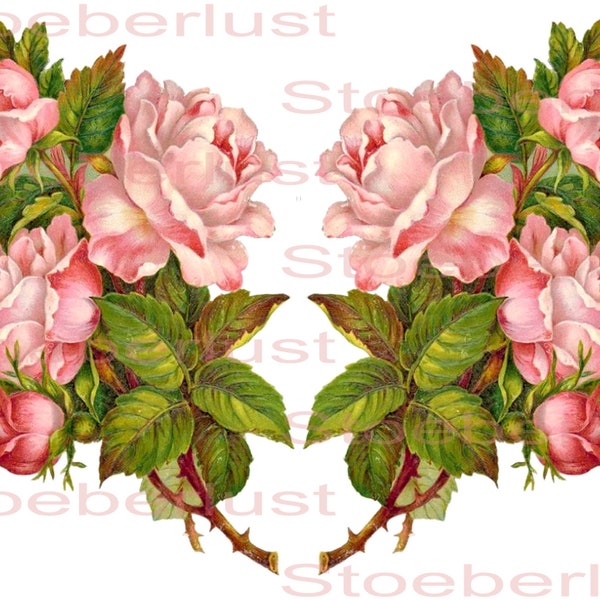 2 x vintage Rosen auf A4 je 14,8 x 20 cm  watercolor Decal wasserfest Laser Hintergrund transparent Möbeltattoo Abziehbild shabby chic,