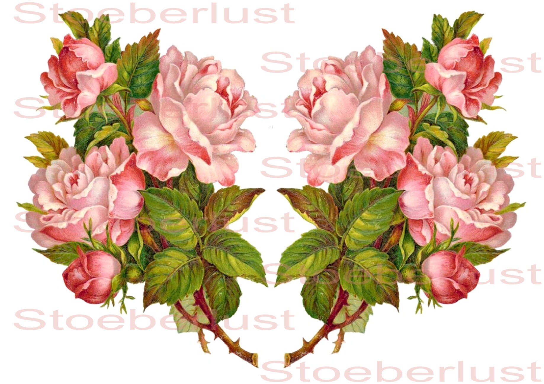 different sizes waterproof 6 x pink and red roses  on a A 4Decalfolie waterslide Laser  sheet  Transfer Furniture
