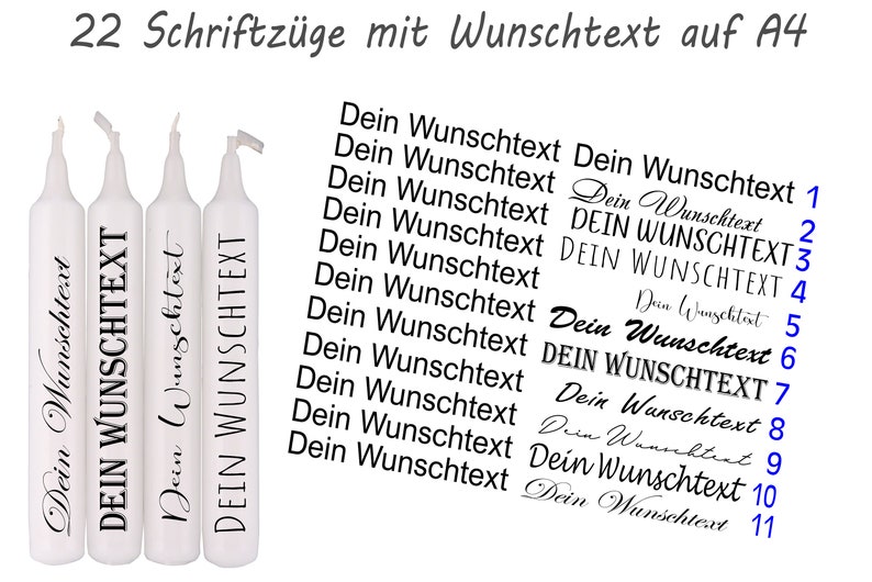 Kerzentattoo personalisiert: Ihr Wunschtext 11 Schriften wählbar wahlweise A4 oder A5 wahlweise schwarz weiß oder farbig Bild 1