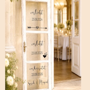 Verliebt Verlobt Verheiratet | Hochzeit Spiegel Aufkleber | Personalisiert | Namen & Datum | Liebesgeschichte
