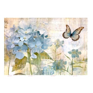 Pegatina de mariposa de hortensia mágica azul claro para frotar/película adhesiva al agua para tus ideas de manualidades de bricolaje, para muebles y fabricación de tarjetas.