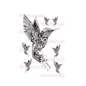 Decalfolie, waterslide Laser 2 Label 7 Hummingbirds on a A 4 sheet  Transfer Furniture, different sizes waterproof