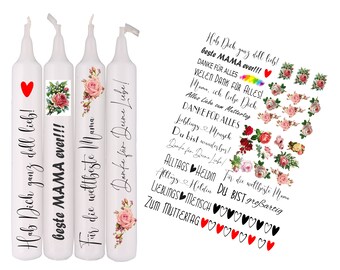 Candle stickers for Mother's Day, quite romantic with many flowers on A4 or optionally A5, water slide, decal DIY for craft fans