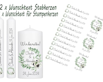 Kerzenfolie Hochzeitsbogen A4 Kranz "Wir heiraten" personalisiert 12 x Stabkerzen 3 x Stumpenkerzen für Selbermacher und Sparfüchse DIY