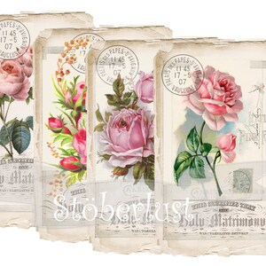 4 x roses vintage taille par image 9,5 x 14 cm - 4 pièces sur A4 matériaux différents, transfert d'image, tatouage de meubles découpage
