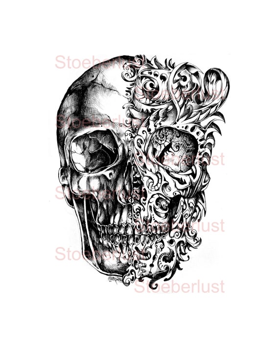 Totenkopf schwarz mit Ornamenten – Decal & Klebefolie | Möbel Tattoo | DIY Transfer A4/A5