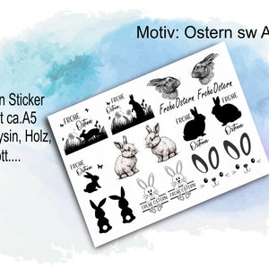 Rub-Ons / Rub-On Ostern A5  Ostersilhouetten, Osterhasen, sw, Transfer-Sticker für Raysin und Gießmaßen, Kerzefolie für Kerzen