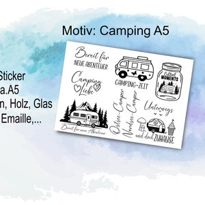 Rub on Sticker "Camping" A5 u.a.  oder auch Kerzensticker oder andere Motive zur Wahl, Abziehbild DIY für Bastelfans