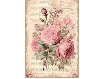 Pegatina o calcomanía de rosas vintage sobre fondo desgastado con texto antiguo, motivo vintage para tobogán de agua, tatuaje para muebles, varios tamaños