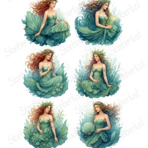 Reispapier für Decoupage, 6  Meerjungfrauen A4 / oder 12 auf A4, Collage Blatt,   Scrapbooking, Junk Journal , 1 A4 Bogen
