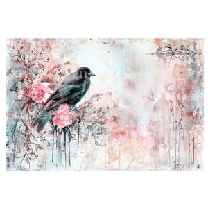 Shabby Chic Bird & Rose Decoupage Motif – Japanese Rice Paper A4 or 2×A5 DIY Sheets | Rub-On Stickers, Waterslide Decals / Transfer Foils