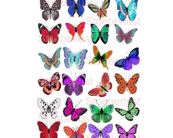 colored butterfly butterflies on A 4 Decalfolie, waterslide Laser Transfer Furniture, different sizes waterproof