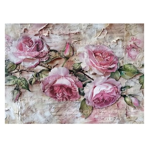 rosas cor de rosa em papel de arroz gasto para decoupage, vários materiais e tamanhos, por exemplo esfregue ou deslize na água faça você mesmo
