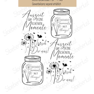 SVG &quot;Time Out&quot; – 6 lovely designs with dandelion and screw-top jar – DIY plotter file – Instant download – Private use