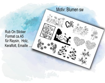 Rub on Classic_ Blumen gezeichnet sw oder Pusteblumen2 Transfer-Sticker für z.B. Glas, Gips, Emaille, Porzellan,Raysin, Keraflott, Holz,DIY,