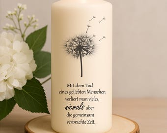 Pegatinas para velas conmemorativas, tatuajes de diente de león en dos tamaños: 6 x 13 cm o 8 x 25 cm. Personalizables, disponibles individualmente o en conjunto.