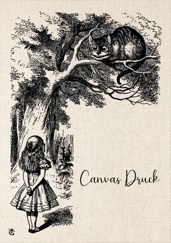 Gato de Cheshire en un árbol, Alicia en el País de las Maravillas – Dibujo  original en lienzo, calcomanía, papel de aluminio y papel de arroz – A4 -  Etsy España, image size:570x806