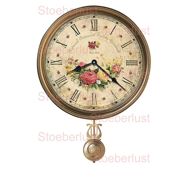 vintage clock with pendulum and flowers transparent Decalfolie, waterslide Laser waterproof Transfer Furniture, different sizes / materials