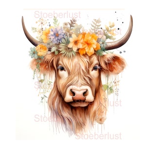 Highland Langhaar-Kuh_1 aquarell Blumen Rub On Sticker oder Wasserschiebefolie wasserfest Transferfolie, Möbel, Papier, verschiedene Größen