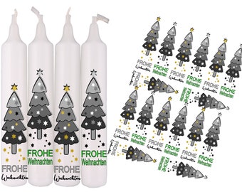 Kaarsfolie Vrolijke kerstbomen, sterren 2 lettertypen, materiaal waterglijbaanfolie, stickers DIY voor knutselliefhebbers en koopjesjagers