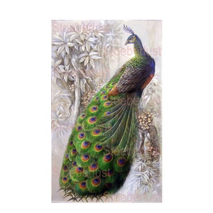 Bunter Pfau A4 • Decalfolie, Rub-On & Reispapier • Vintage Transfer für Möbel, Glas, Canvas Druck Shabby Chic DIY