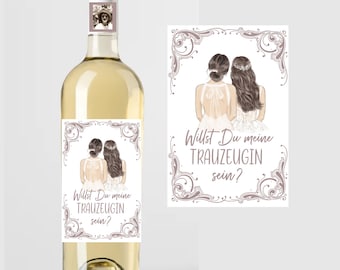 Romantisches Weinlabel brunette oder braun um die Trauzeugin zu fragen  Weinflaschenetikett, Weinflaschenlabel, Weinlabel Hochzeit Trauzeuge