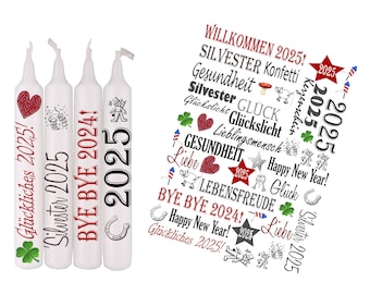 Candle stickers 2025, new year's eve, for candles, for small packages, material waterslide foil, decals DIY for craft fans