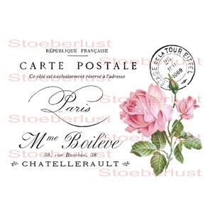 Rose auf Carte Postale rub on classic Decal, Wasserschiebefolie wasserfest verschiedene Größen und Materialien, Abziebild