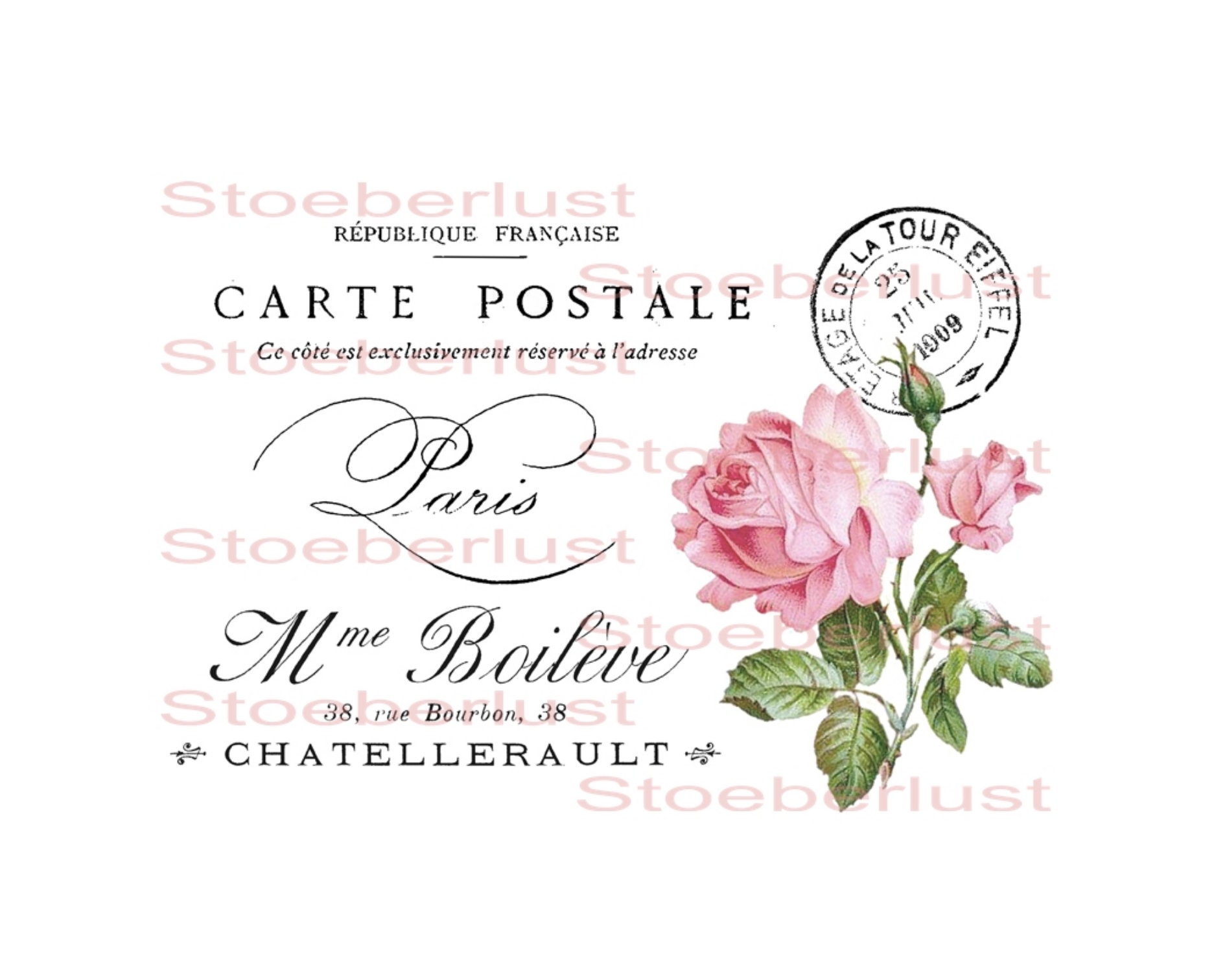 Décalcomanie Vintage Décalcomanies Vintage Années 40-50 Meyercord - Lot De Transferts Fleurs Roses Modèle 876-B Decalcomanie Pour Meuble