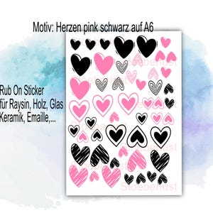 wrijf op Klassieke harten roze zwart of 80 harten in de maat 1 cm x 1,3 cm rood wit, of zwart wit A6 kaars stickers