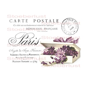 Carte Postal Paris Veilchen Decal, Wasserschiebefolie wasserfest  ransferfolie, Möbel, Papier, verschiedene Größen, Abziehbild