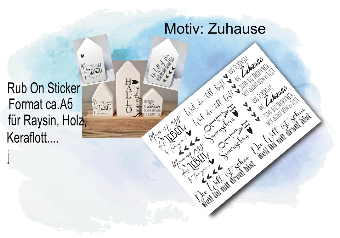 RubOn, Sprüche für Zuhause Herzen, A5, TransferSticker für z.B. Glas