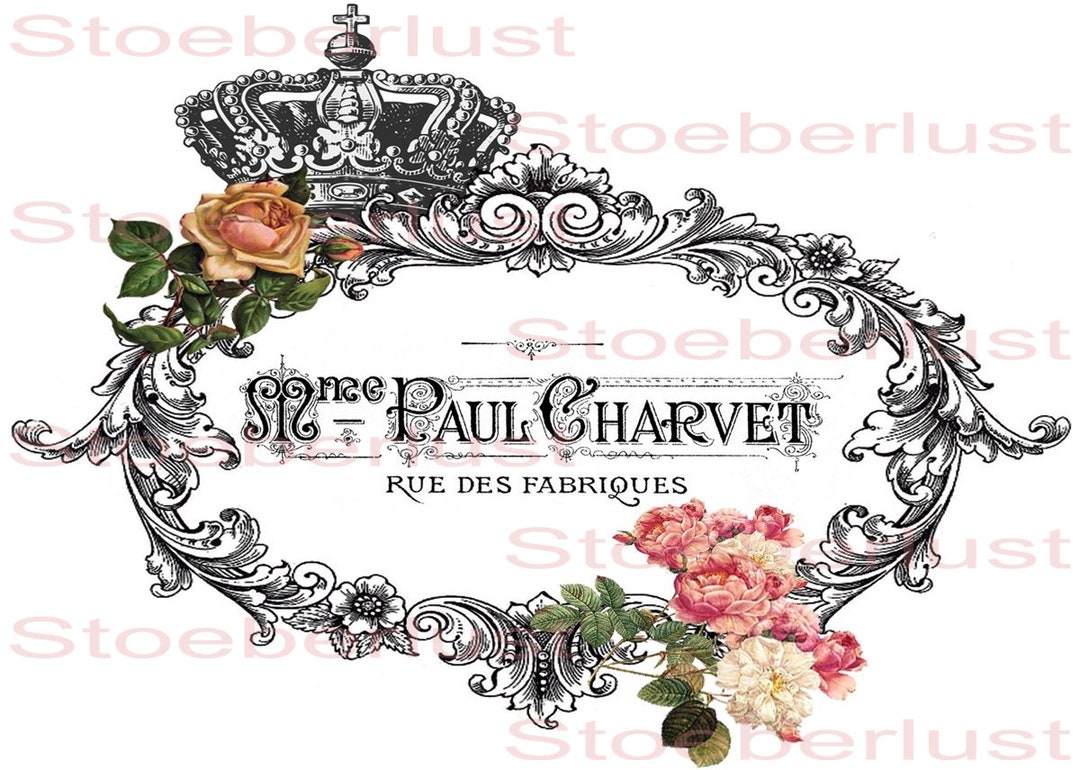 Rub on Sticker or Decal Vintage Frame With Roses and Crown Waterproof ...