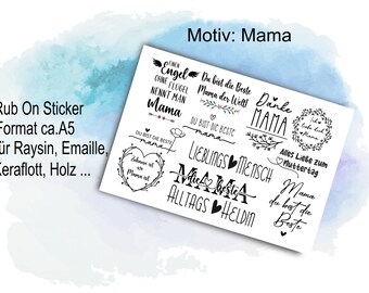 Motifs pour la fête des mères Rub on ou feuille de bougie A5 ou A4 ou en option A5, feuille de toboggan aquatique, décalcomanie DIY pour les amateurs d'artisanat