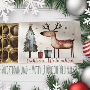 Papier cadeau de Noël Toffifee (PDF) – Renne et sapin de Noël – Joyeux Noël – Emballage cadeau à imprimer