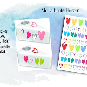 Rub-Ons / Rub-On bunte Herzen A6, Pusteblumen u.a. jeweils A6, Transfer-Sticker für z.B. Glas, Gips, Raysin, Keraflott, Holz, Geschenk