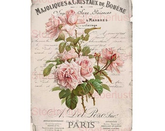 Rosen auf Majoliques Decalfolie oder Rub on sticker -  shabby chic Möbeltattoo Abziehbild Wasserschiebefolie A4 und kleiner DIY