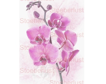 Orquídea phalaenopsis película tobogán de agua rosa calcomanía papel de transferencia impermeable, calcomanía de muebles, papel, varios tamaños