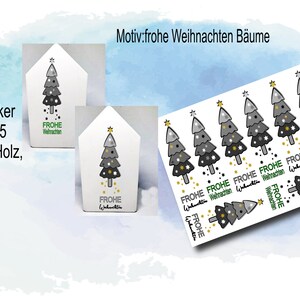 Rub-Ons / Rub-On Kerstbomen Tekst Vrolijk Kerstfeest, Sterren, Transferstickers voor bijvoorbeeld Glas, Gips, Raysin, Keraflott, Hout, Geschenk,