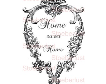 home sweet home heart frame rub on sticker or water slide film decal waterproof transfer film, furniture tattoo, various sizes