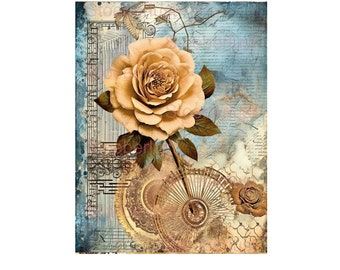 dusty bronze Rose  auf Junk Journal auf altem Text A4, A5, A6 Wasserschiebefolie Transferfolie, Möbeltattoo, Papier, verschiedene Größen DIY